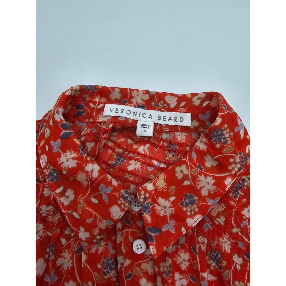 Veronica Beard Women's Size 2 Orange Floral Button-Up Silk Long Sleeve Blouse - Picture 9 of 9